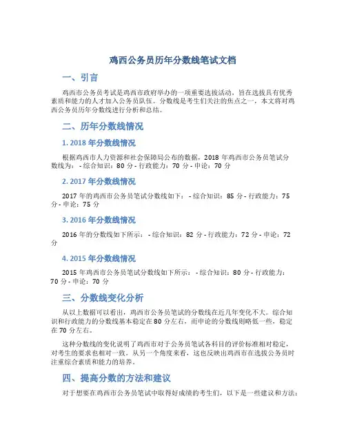 鸡西公务员历年分数线笔试