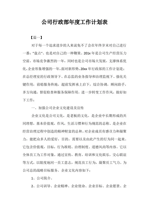 精选-公司行政部年度工作计划表