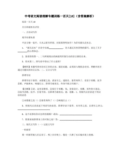 中考语文阅读理解专题训练一百天[10](含答案解析)