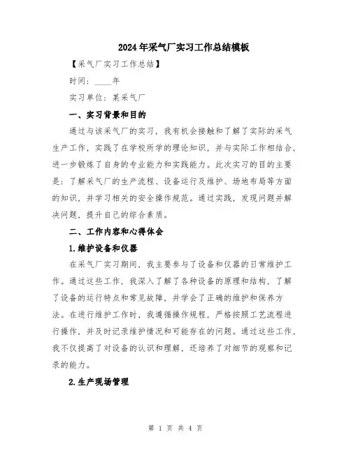 2024年采气厂实习工作总结模板