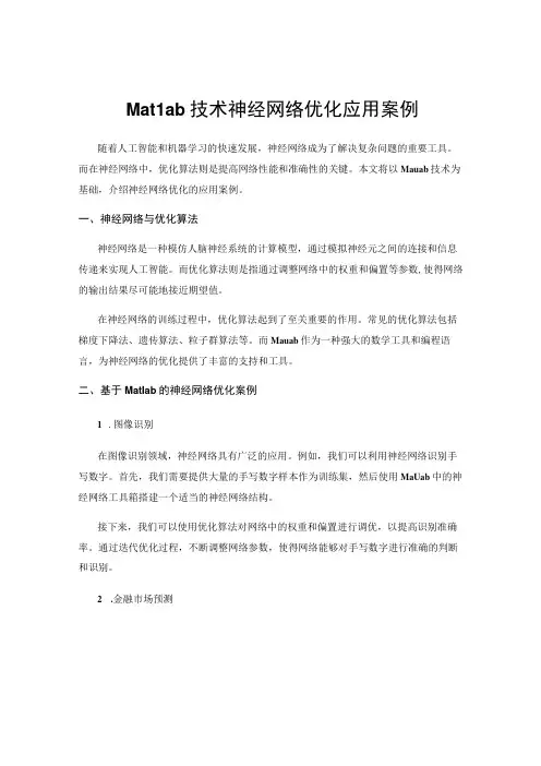 Matlab技术神经网络优化应用案例