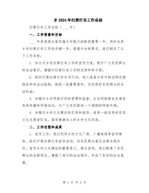 乡2024年扫黄打非工作总结