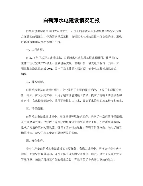 白鹤滩水电建设情况汇报