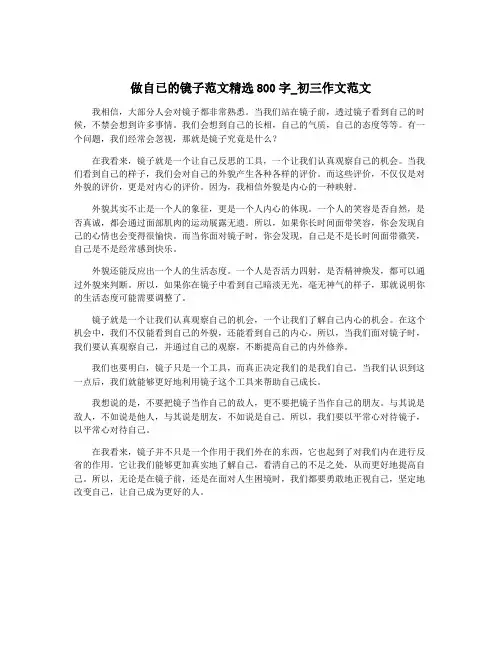 做自已的镜子范文精选800字_初三作文范文