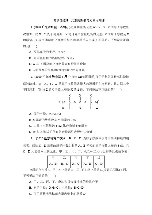 2020-2021学年人教版高三化学二轮复习专项热练5元素周期表与元素周期律含答案