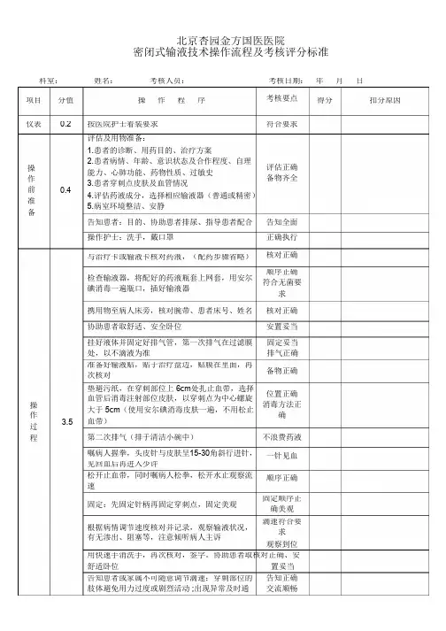 操作流程密闭式输液技术操作流程及考核评分标准