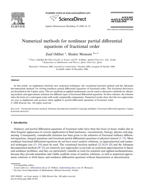 Numerical methods for nonlinear partial differential equations of fractional orde