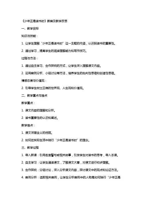 《少年正是读书时》教案及教学反思