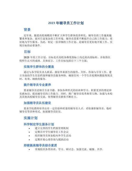 2023年辅导员工作计划