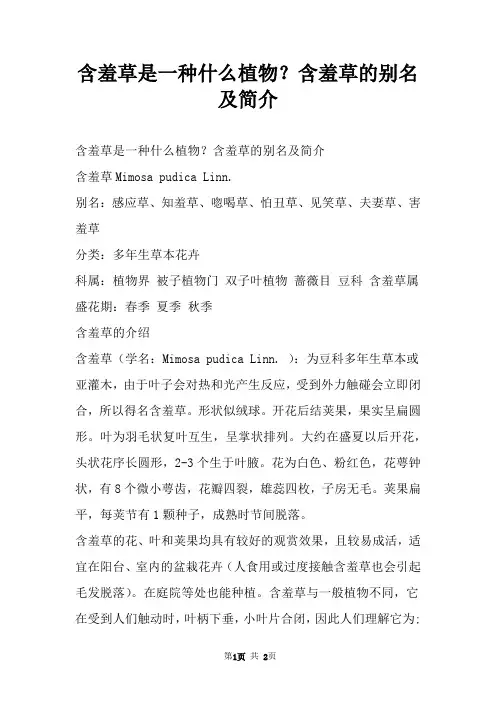 含羞草是一种什么植物？含羞草的别名及简介
