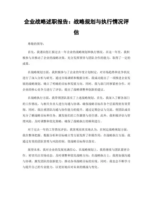企业战略述职报告：战略规划与执行情况评估