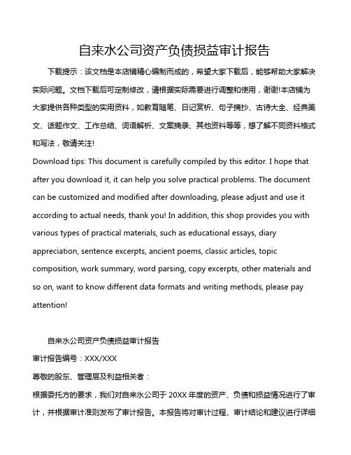 自来水公司资产负债损益审计报告