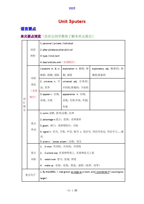 高三英语高考一轮复习学案：Unit 3  Computers 学案