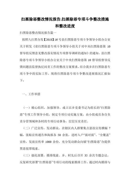 扫黑除恶整改情况报告,扫黑除恶专项斗争整改措施和整改进度.doc