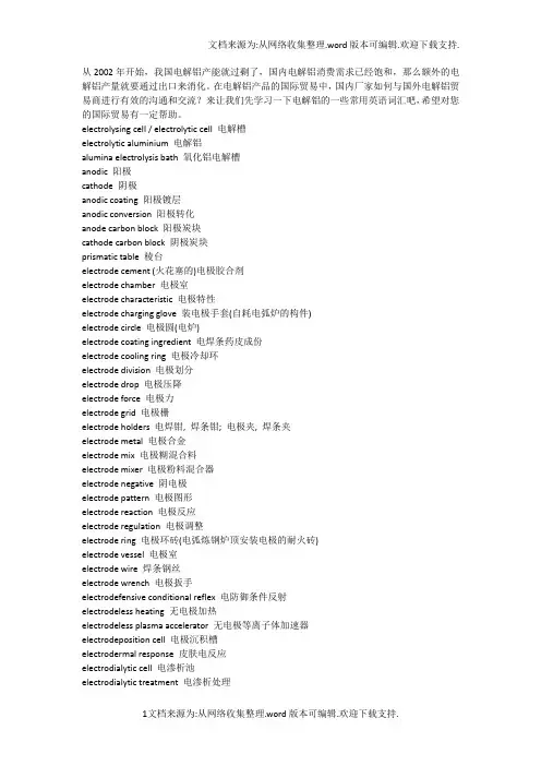 电解铝产品常用中英文词汇汇总