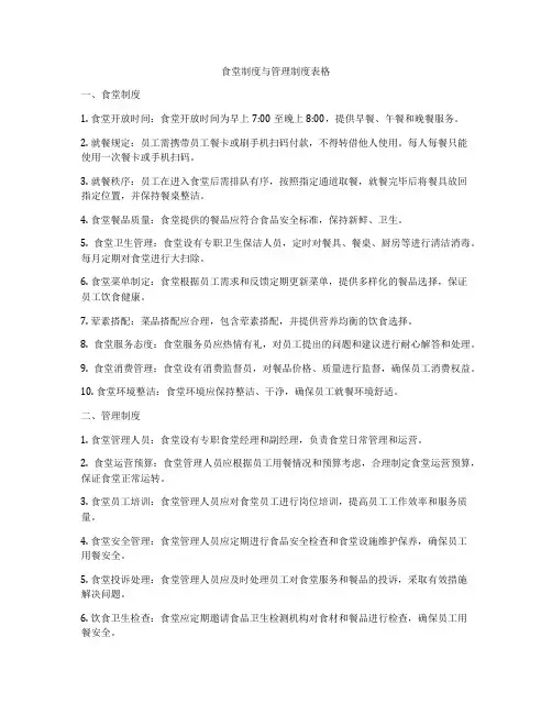 食堂制度与管理制度表格