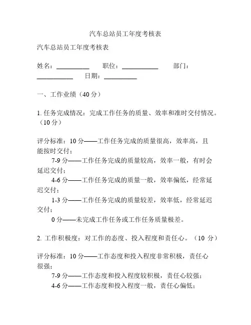 汽车总站员工年度考核表