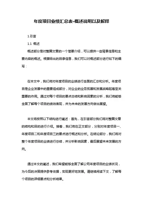 年度项目业绩汇总表-概述说明以及解释