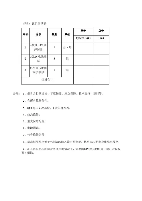 报价报价明细表