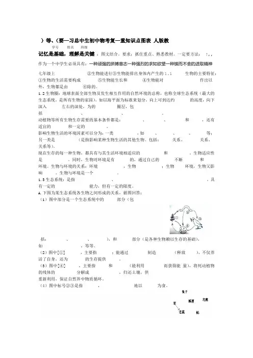 初中生物中考总复习重要知识点图表等人教版