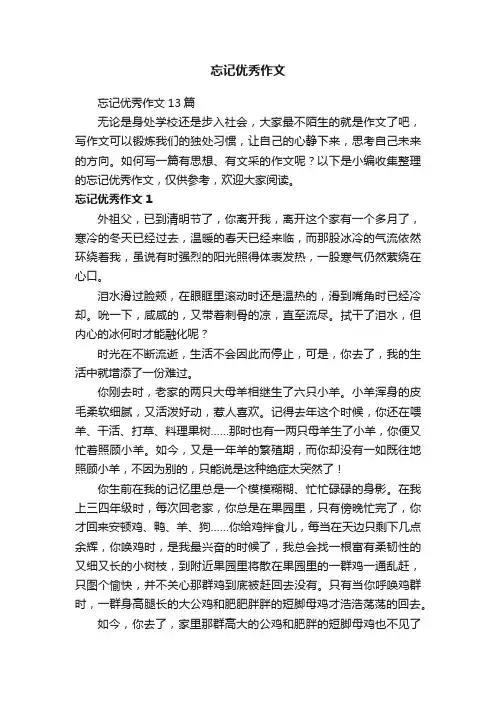 忘记优秀作文