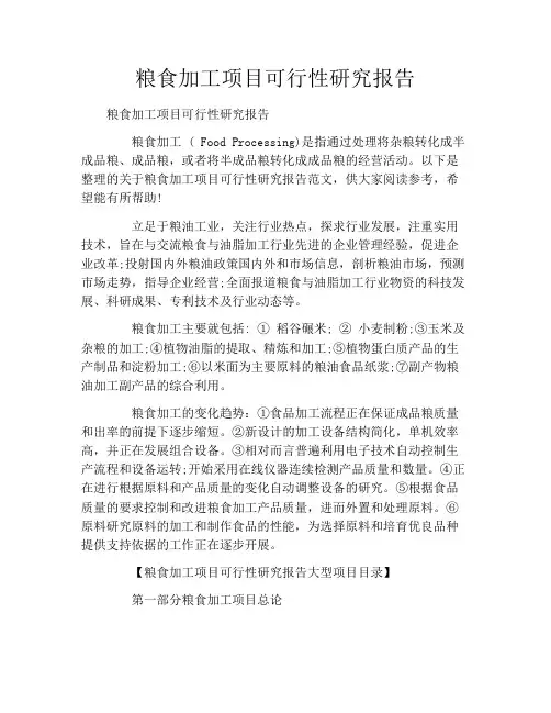 粮食加工项目可行性研究报告