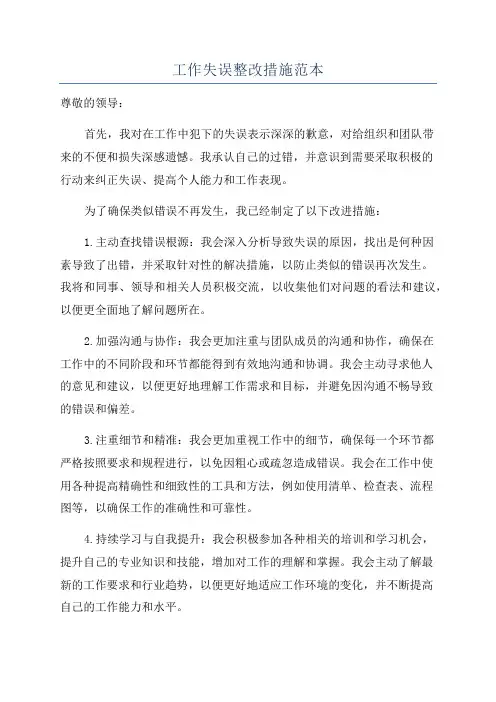 工作失误整改措施范本