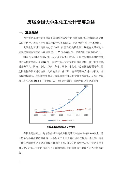 历届全国大学生化工设计竞赛总结