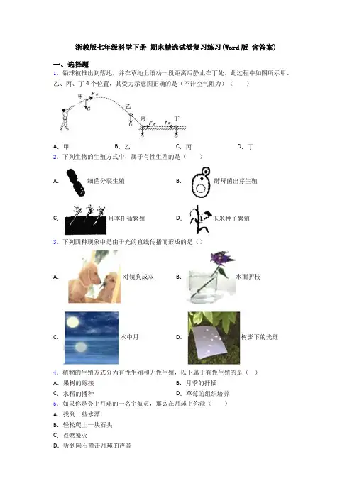 浙教版七年级科学下册 期末精选试卷复习练习(Word版 含答案)