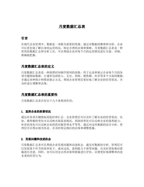 月度数据汇总表