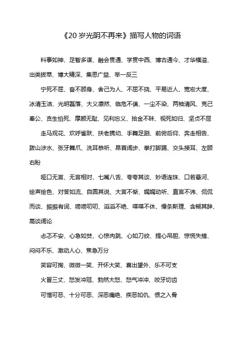 《20岁光阴不再来》描写人物的词语