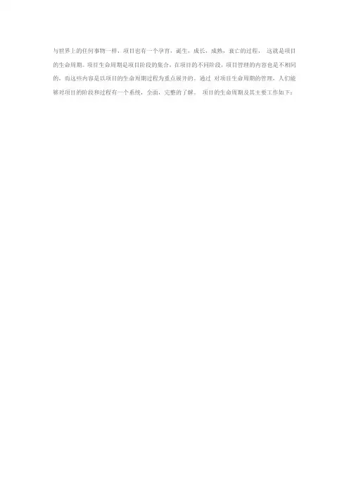 项目的生命周期及其主要工作