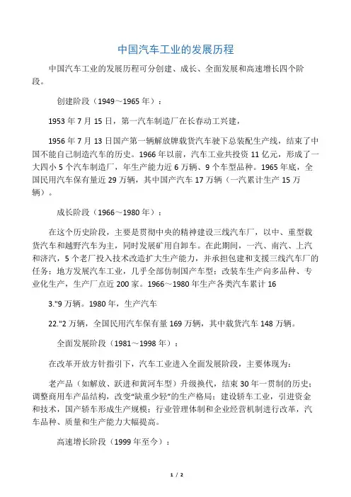 中国汽车工业的发展历程