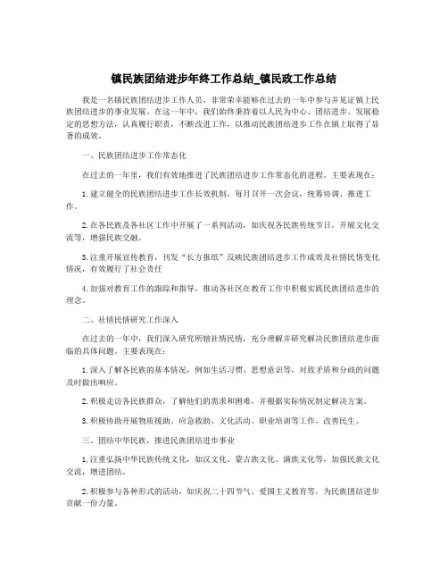 镇民族团结进步年终工作总结_镇民政工作总结