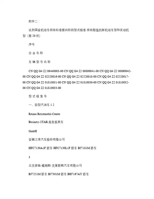 达到国家机动车排放标准第四阶段型式核准排放限值的新机动车型和(精)