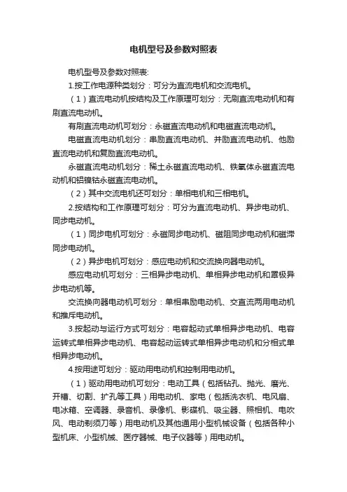 电机型号及参数对照表