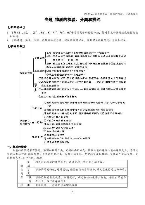 (完整word)专题复习：物质的检验、分离和提纯