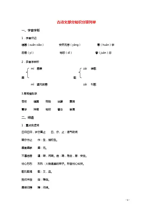 高中语文 第三专题“月是故乡明”古诗文部分  苏教版必修1