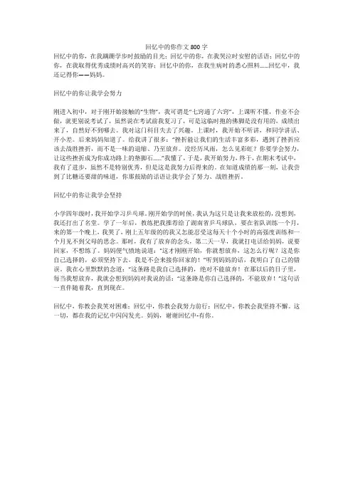 回忆中的你作文800字全面版