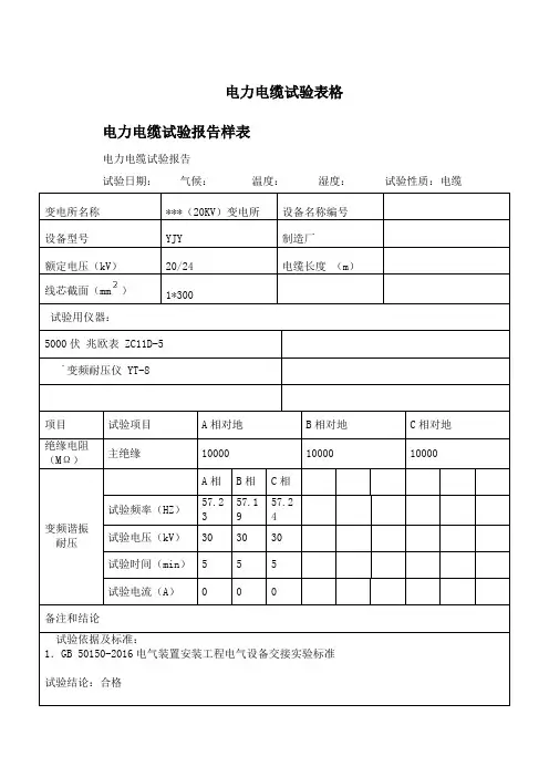 电力电缆试验表格