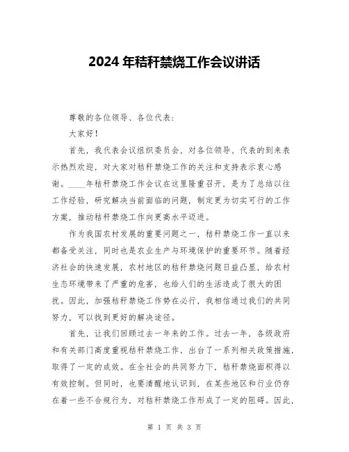 2024年秸秆禁烧工作会议讲话