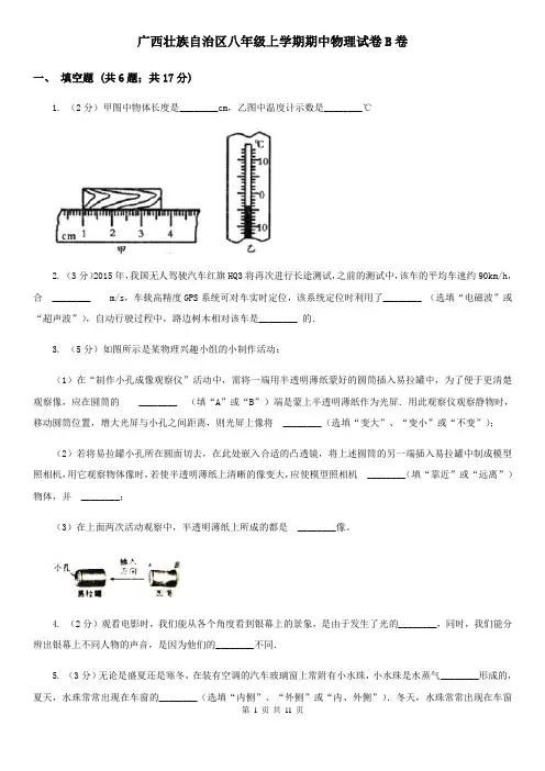 广西壮族自治区八年级上学期期中物理试卷B卷