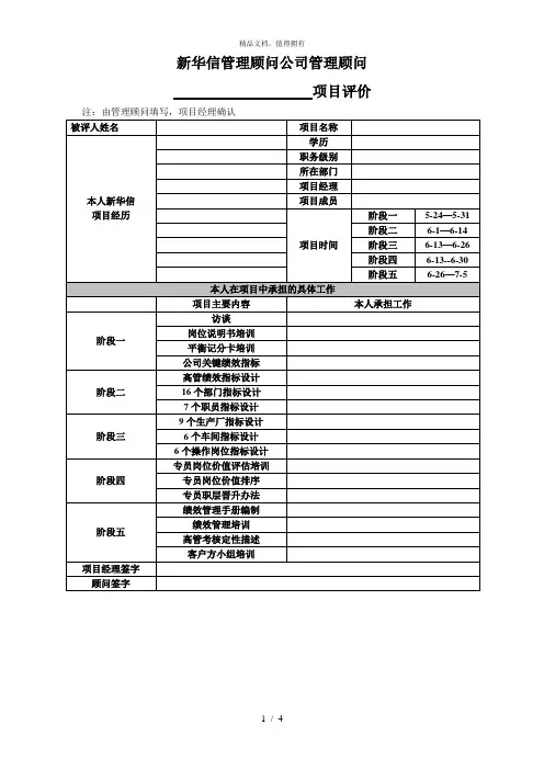 项目成员评价表模板