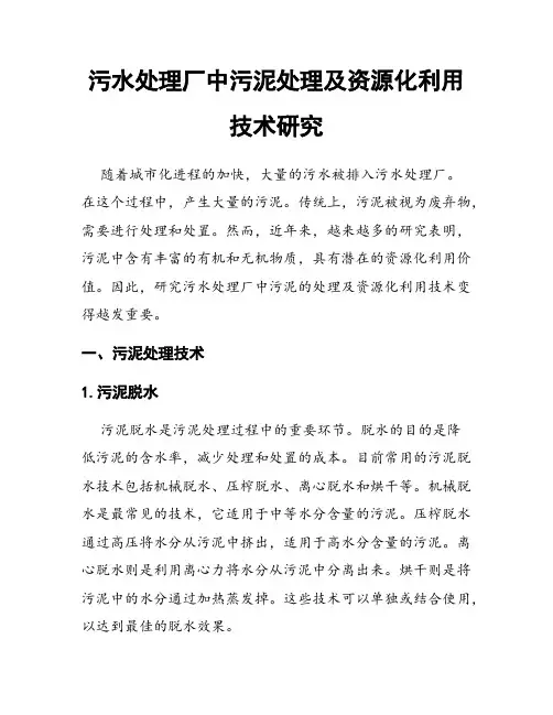 污水处理厂中污泥处理及资源化利用技术研究