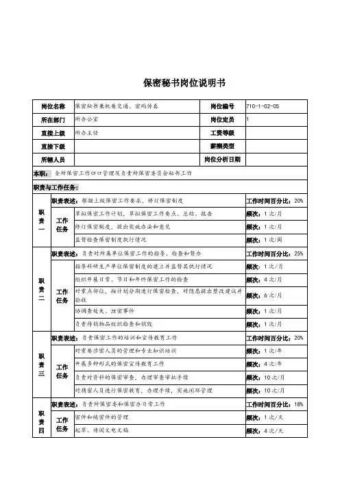 保密秘书职务说明书