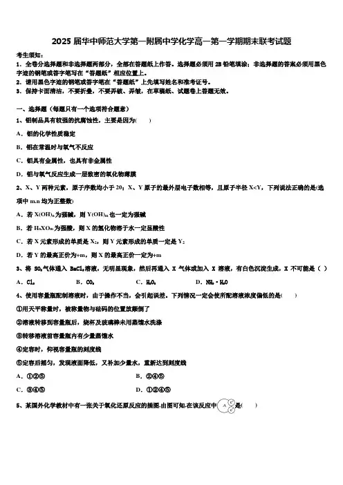 2025届华中师范大学第一附属中学化学高一第一学期期末联考试题含解析