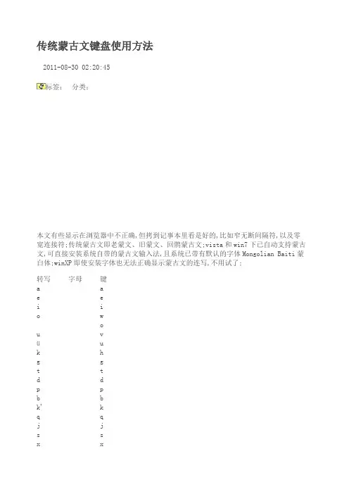 蒙文字母键盘对照