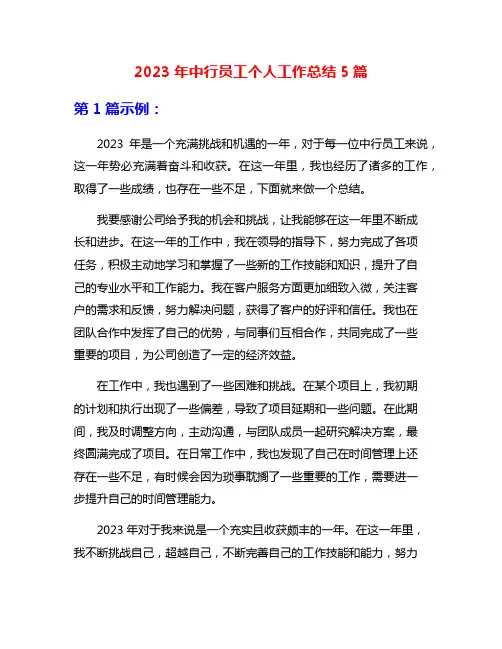 2023年中行员工个人工作总结5篇