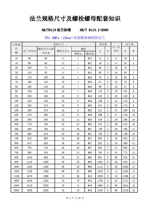 法兰规格尺寸及螺栓螺母配套知识