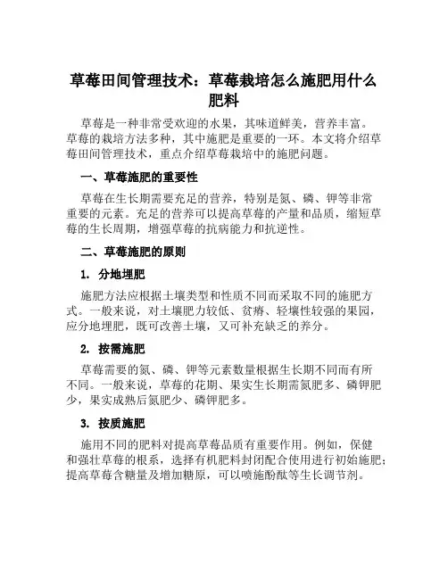 草莓田间管理技术草莓栽培怎么施肥用什么肥料